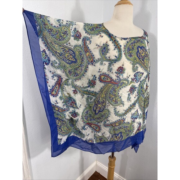 Talbots Blouse Womens 2X Silk‎ Multi Paisley Abstract Kimono Top Festival - Picture 3 of 11